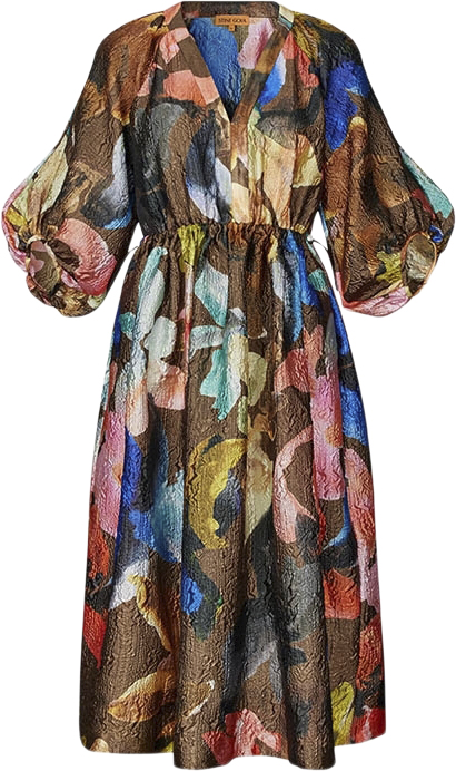 Threequarter Sleeve Elasticated Midi Dress 2258 Crinkled